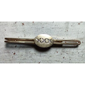 Vintage Krementz USA Gold Tone Clear Rhinestone Oval Neck Tie Bar Clip 2 7/8"